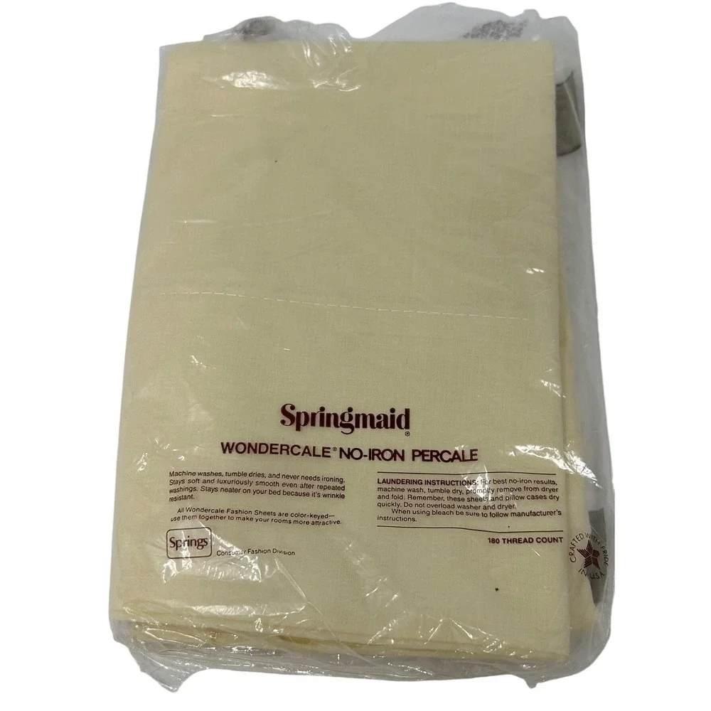Springmaid Wondercale King Pillowcase Set 2pc Cream Yellow Percale Vintage USA